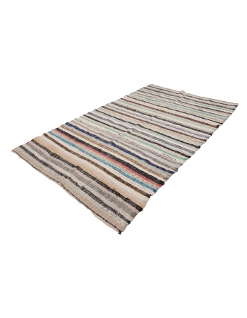 Striped Vintage Turkish Rag Rug - 6`1