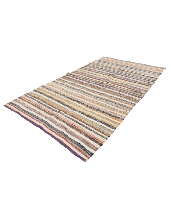 Striped Vintage Turkish Rag Rug - 5`11