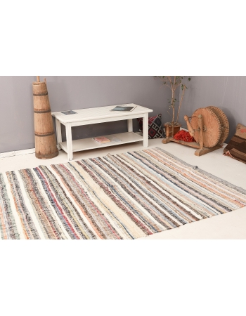 Striped Vintage Turkish Rag Rug - 5`11