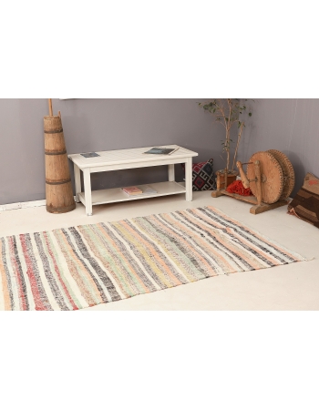 Striped Vintage Turkish Rag Rug - 4`6