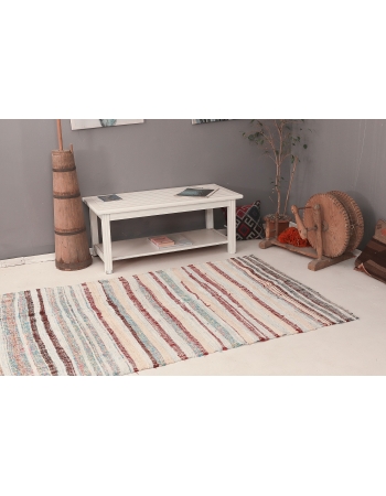 Vintage Striped Turkish Rag Rug - 4`5