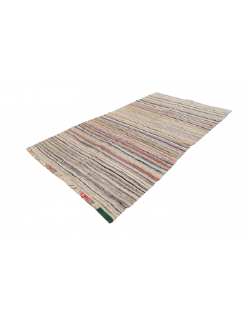 Striped Vintage Turkish Rag Rug - 5`1