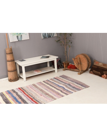 Colorful Striped Vintage Rag Runner - 3`7