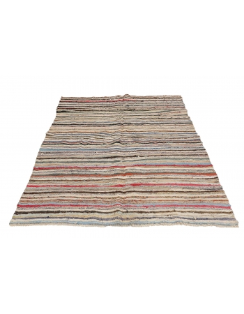 Striped Vintage Turkish Rag Rug - 5`8
