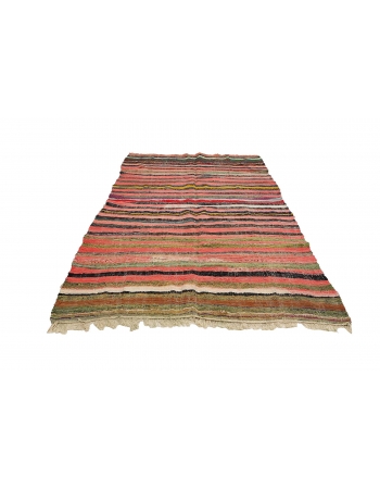 Striped Vintage Colorful Rag Kilim Rug - 5`7