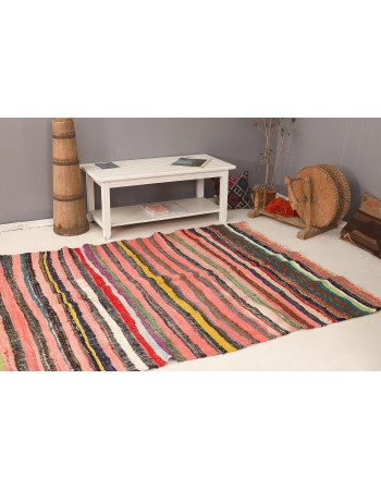 Striped Vintage Colorful Rag Kilim Rug - 5`7