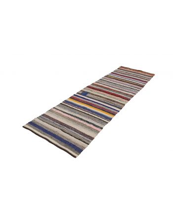 Colorful Striped Vintage Rag Runner - 2`9