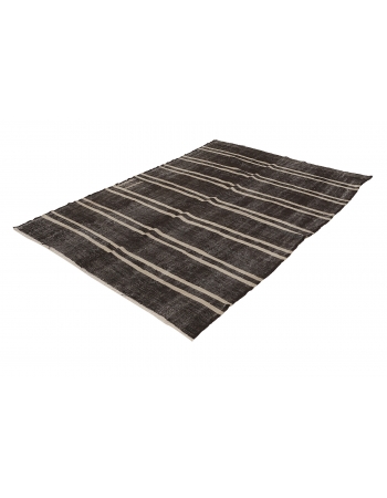 Black & White Striped Kilim Rug - 5`10