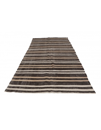 Vintage Striped Turkish Kilim Rug - 5`3