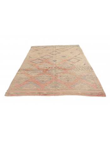 Faded Vintage Embroidered Kilim Rug - 5`11