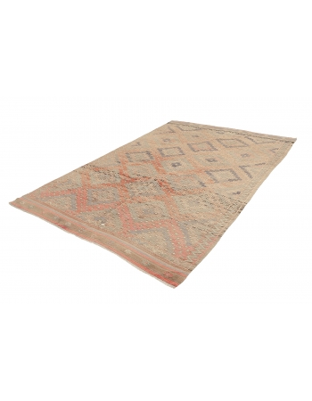 Faded Vintage Embroidered Kilim Rug - 5`11