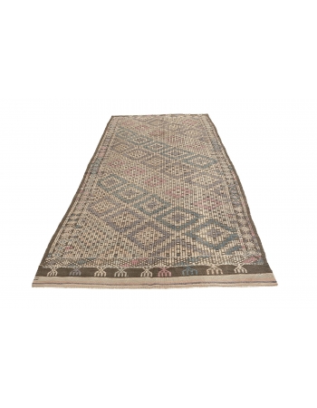 Embroidered Vintage Turkish Kilim Rug - 4`4