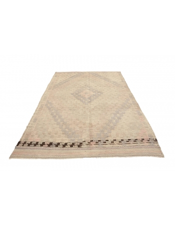 Vintage Faded Turkish Embroidered Kilim - 5`9