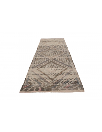 Embroidered Vintage Turkish Kilim Rug - 4`0