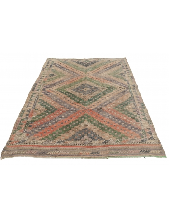 Embroidered Faded Embroidered Kilim Rug - 5`9