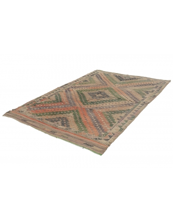 Embroidered Faded Embroidered Kilim Rug - 5`9