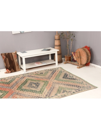 Embroidered Faded Embroidered Kilim Rug - 5`9