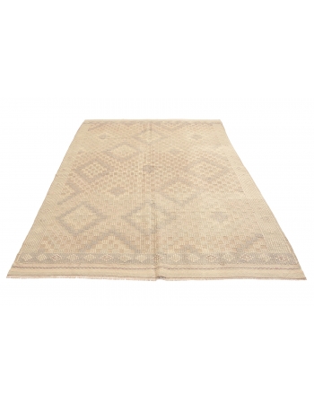 Embroidered Washed Out Kilim Rug - 5`7