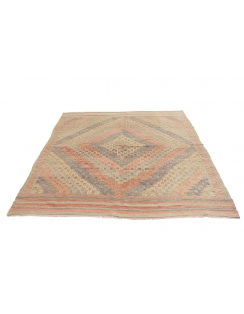 Faded Vintage Embroidered Kilim Rug - 6`2