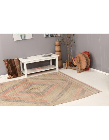 Faded Vintage Embroidered Kilim Rug - 6`2