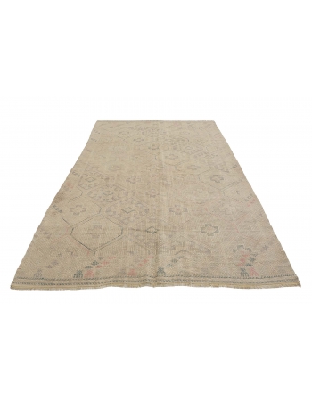 Embroidered Washed Out Kilim Rug - 5`11