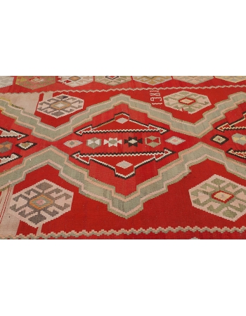 Vintage Red Turkish Large Kilim Rug - 7`5