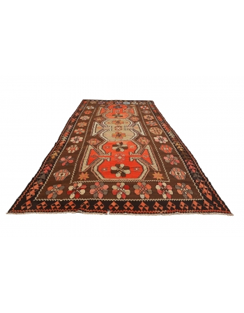 Orange & Brown Large Vintage Kilim Rug - 7`6