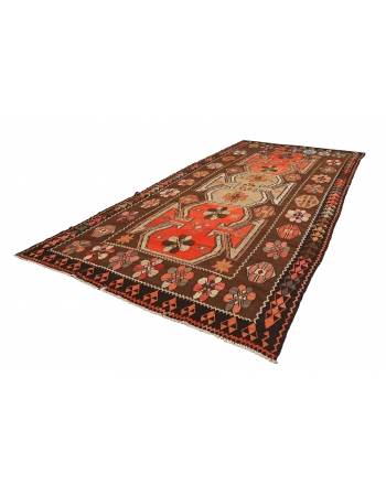 Orange & Brown Large Vintage Kilim Rug - 7`6