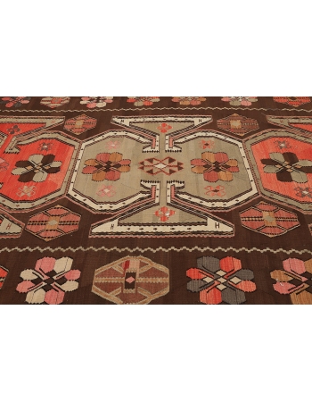 Orange & Brown Large Vintage Kilim Rug - 7`6