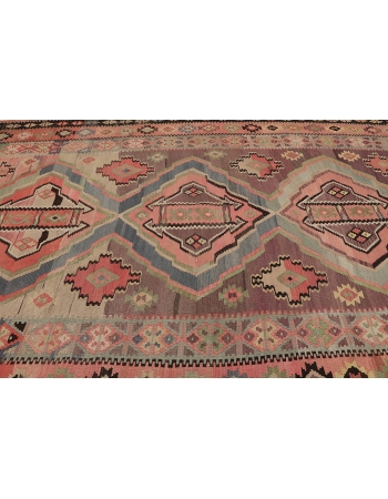 Vintage Faded Turkish Large Kilim Rug - 7`10