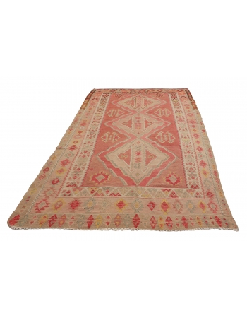 Pastel Large Vintage Turkish Kilim Rug - 7`3