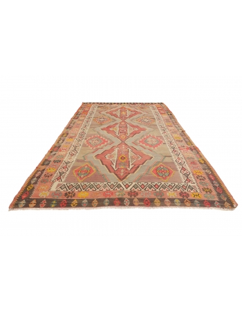 Large Vintage Turkish Kilim Rug - 7`3