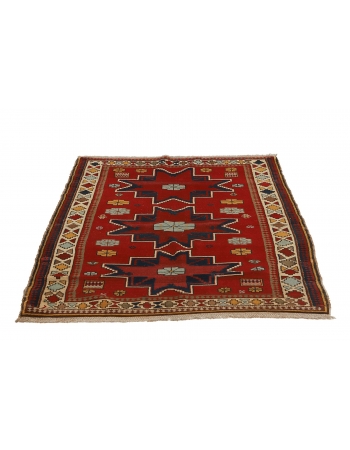 Vintage Decorative Caucasian Wool Rug - 4`0