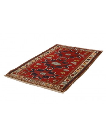 Vintage Decorative Caucasian Wool Rug - 4`0