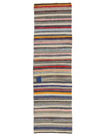 Colorful Striped Vintage Rag Runner - 2`9" x 9`8"
