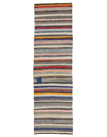 Colorful Striped Vintage Rag Runner - 2`9