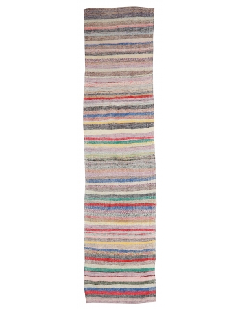 Colorful Striped Vintage Rag Runner - 3`7" x 15`1"