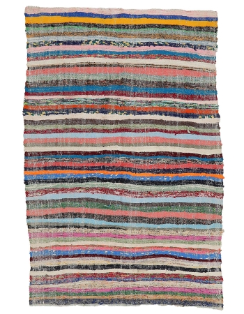 Colorful Vintage Striped Rag Runner - 4`10" x 7`5"