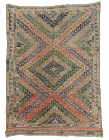 Embroidered Faded Embroidered Kilim Rug - 5`9" x 7`8"