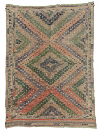 Embroidered Faded Embroidered Kilim Rug - 5`9