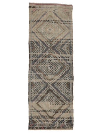 Embroidered Vintage Turkish Kilim Rug - 4`0