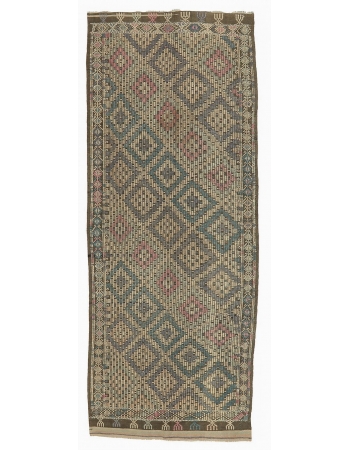 Embroidered Vintage Turkish Kilim Rug - 4`4" x 10`2"