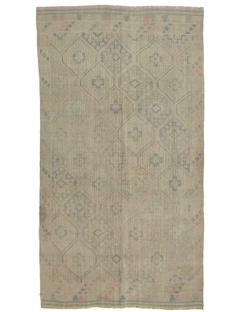 Embroidered Washed Out Kilim Rug - 5`11" x 10`2"