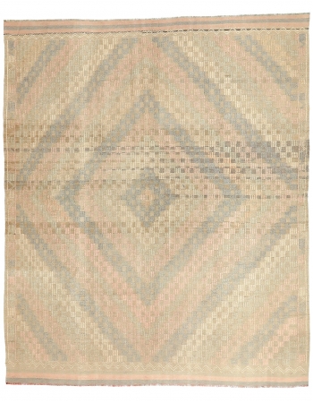 Faded Embroidered Turkish Kilim Rug - 7`4