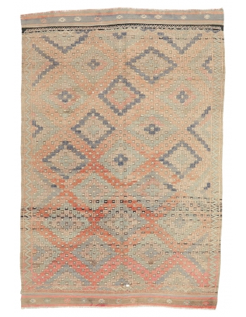 Faded Vintage Embroidered Kilim Rug - 5`11