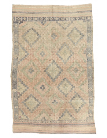 Faded Vintage Embroidered Kilim Rug - 5`11