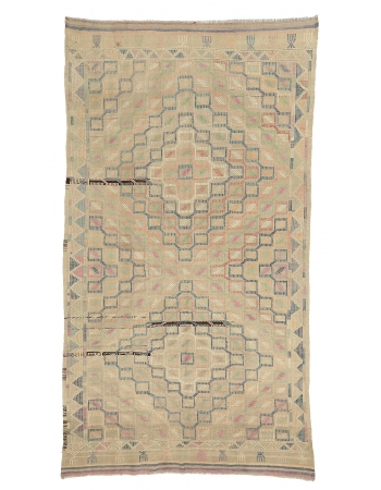 Faded Vintage Embroidered Kilim Rug - 5`8