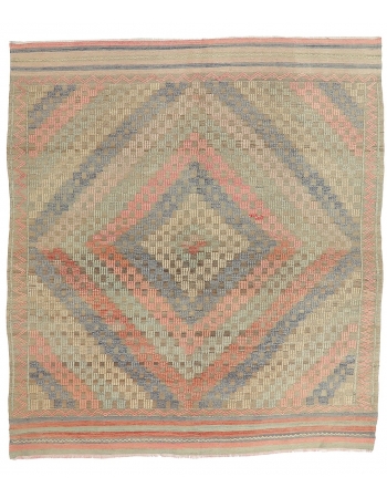 Faded Vintage Embroidered Kilim Rug - 6`2" x 7`7"