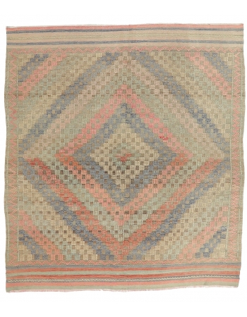 Faded Vintage Embroidered Kilim Rug - 6`2" x 7`7"