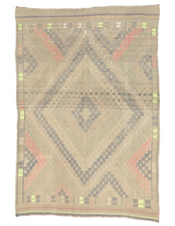 Faded Vintage Embroidered Kilim Rug - 6`9" x 9`10"